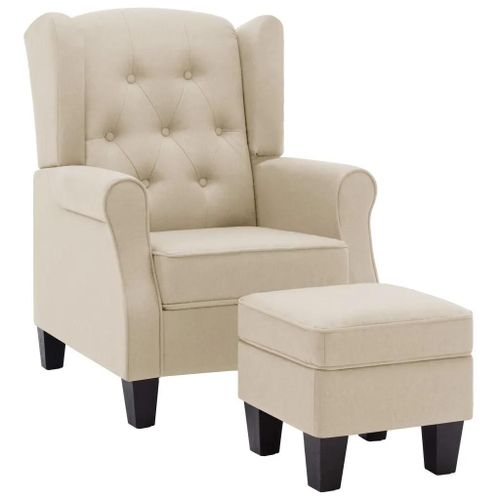 Fauteuil Avec Repose-Pied Creme Tissu