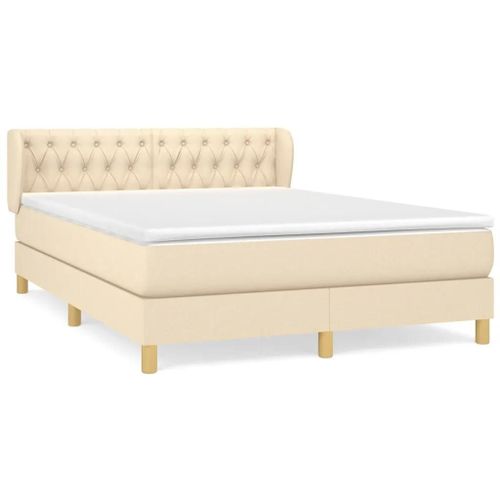 Sommier A Lattes De Lit Avec Matelas Creme 140x200 Cm Tissu