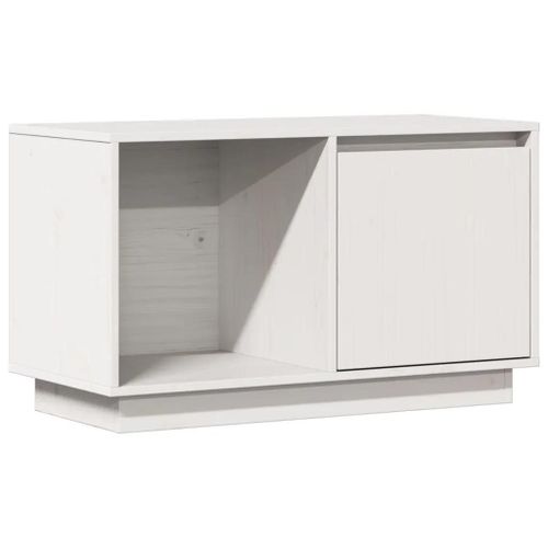 Meuble Tv Blanc 74x35x44 Cm Bois De Pin Massif