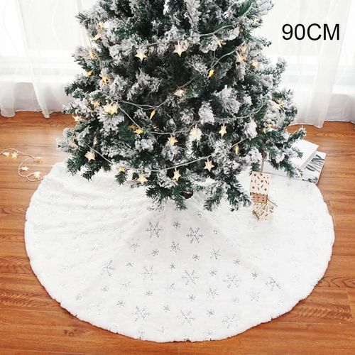 Arbre de Noël Peluche Jupe 35/48in Grand Fourrure Arbre de Noël Mat Flocons De Neige Motifs Rond Table Nappe Avec Parapluie Trou Argent,90cm