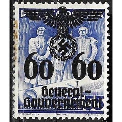 Pologne, Occupation Allemande 1940, Gouvernement Général, Beau Timbre Neuf** Yvert 45, Timbre Polonais Surchargé "General Gouvernement", Grand Aigle Et Croix Gammée.