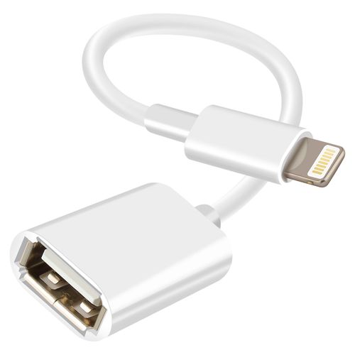 Adaptateur OTG USB vers Lightning Compact Portable 10cm Blanc