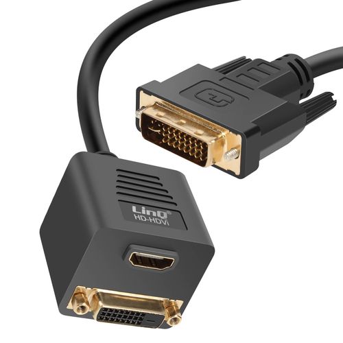 Adaptateur DVI Mâle vers DVI-D Femelle et HDMI Femelle Compact 33cm LinQ Noir