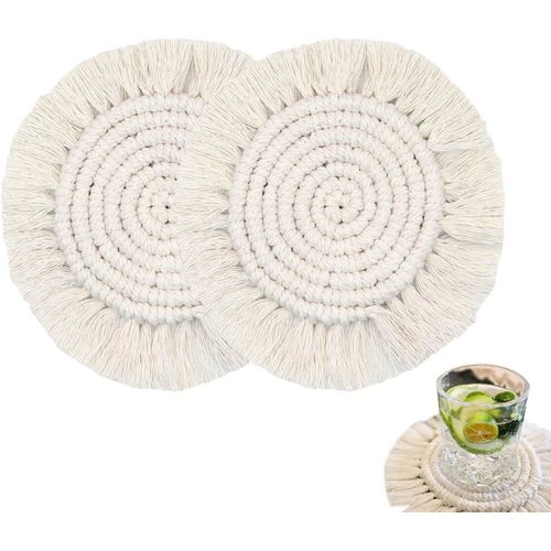 Lot De 2 Dessous-De-Verre Absorbants Faits À La Main En Coton À Pompons Pour Tous Les Types De Tasses - 15cm