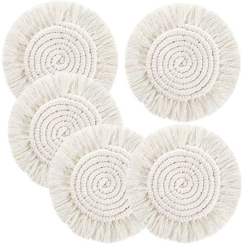 Lot De 5 Dessous De Verre Ronds En Macramé Faits À La Main - Antidérapants - Pour Décoration De Maison, Tasses, Vases 19cm