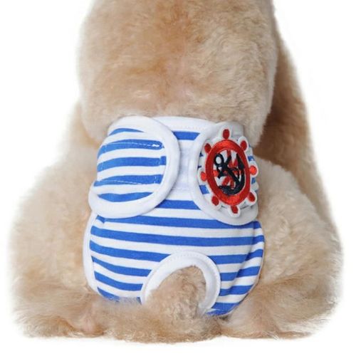 Couches Pour Chiens Réutilisables Bandes De Ventre De Chiot En Coton Respirant Culotte Sanitaire Réglable Auto-Agrippante Pour Chat De Compagnie Bleu,S