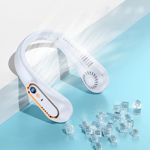 Ventilateur de cou sans lame Conception de casque avec 3 vitesses Ventilateur personnel rechargeable par USB Blanc,1800
