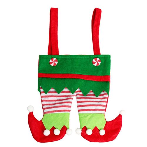 Femmes Noël Bonbons Vin Bouteille Sac Cadeau Pantalon Rouge Elf Forme Sac à main Tissu Non Tissé Saisonnier Stuffer Sac Cadeau Vert