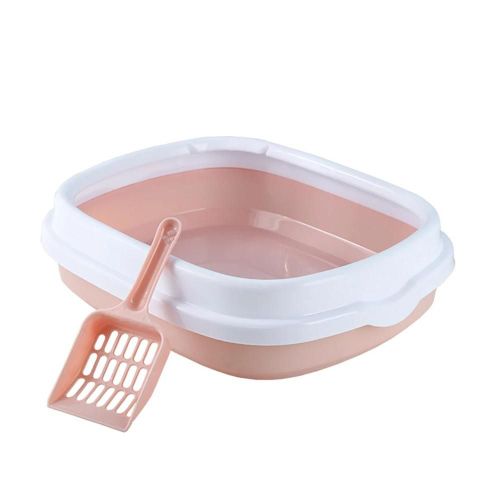 Bac À Litière Semi-Fermé À Toit Ouvert Anti-Éclaboussures Bac À Litière À Bords Hauts Amovible Pour Chat Assiette Rose