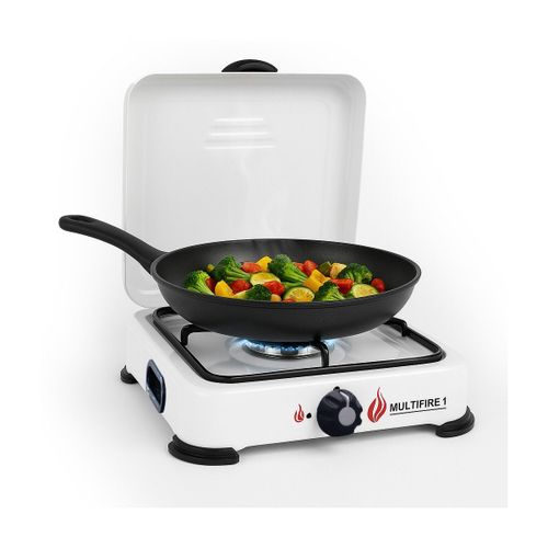 Rechaud À Gaz 1 Feu 1500w Brûleur Fonte Amovible Gaz Butane Ou Propane Blanc Laque Grille Couvercle Gold