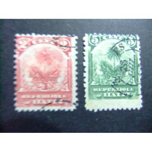 109 Haiti 1898 / Armoiries Escudos / Yvert 40 + 42 Fu Filigrana Rh