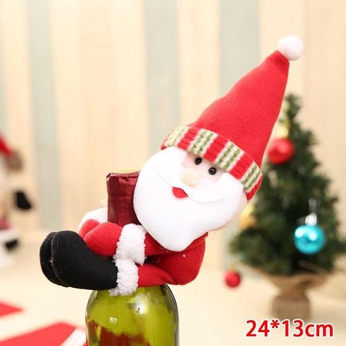 Couvercle De Bouteille De Vin De Noël Avec Câlin Elfes De Noël Bonhomme De Neige Père Noël Conception Confortable À Porter Grand Décor Pour Noël Vieil Homme