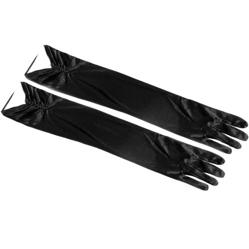Gants Longs En Satin Pour Femmes Gants De Mariée Gants De Danse De Poignet Pour Mariage Noir
