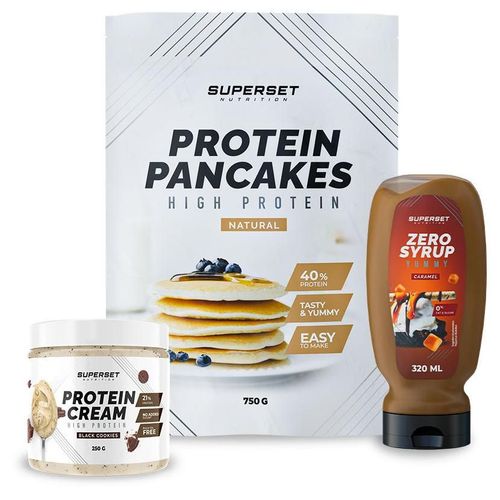 Pack Petit-Déj ¿ Pancakes Nature - Protein Cream Black Cookies + Zero Syrup Caramel 
