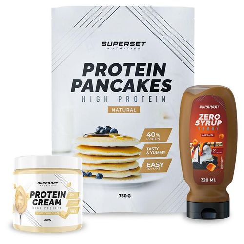 Pack Petit-Déj ¿ Pancakes Nature - Protein Cream White Chocolate + Zero Syrup Caramel 