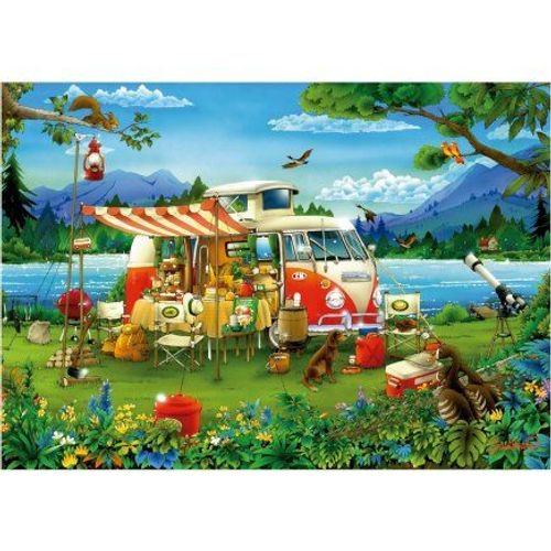 Puzzle Adulte 1000 Pieces Camping Au Bord Du Lac Avec Combi Volkswagen - Set Collection Paysage Et Montagne + Carte tigre