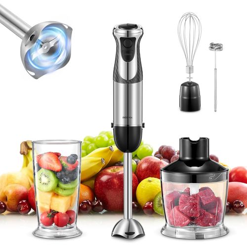 GOUTS ET COULEURSMixeur Plongeur, 5-En-1 Mixeur Plongeur De 1000W Avec 12 Vitesses Et Mode Turbo, Mélangeur Avec Fouet Cuisine Mousseur À Lait Hachoir De 500Ml Verre Doseur De 600Ml Sans Bpa