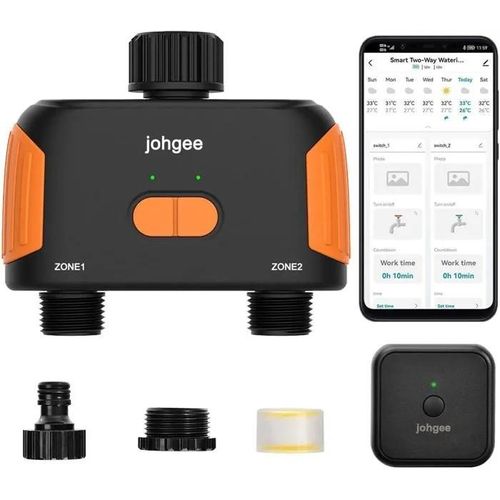 Programmateur d'arrosage - Minuteur WiFi - 2 Voies - Contrôle vocal Alexa/Google - Retard de pluie