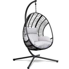 Fauteuil Suspendu En Rotin Gris Foncé Avec Coussin + Housse De Protection