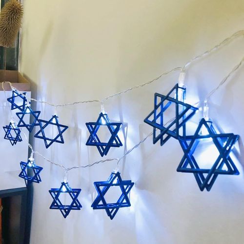 Hamiltion-Hanukkah Decorations Guirlande Lumineuse En Forme D'Étoile Bleue Alimentée Par Piles ¿ Étoile De David ¿ Guirlande Lumineuse Pour Fêtes Juives, Mariages, Décoration De Chambre À Coucher (1,