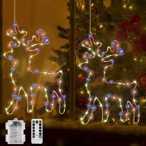Hamiltion-Lumineux Noel-50 Led Renne De Noel Guirlande Lumineuse Noël À Piles Décoration Avec Télécommande, 8 Modes Guirlande Lumineuse Fenêtre Noël Intérieur Exterieur Jardin Étanche Multicolore [Lo
