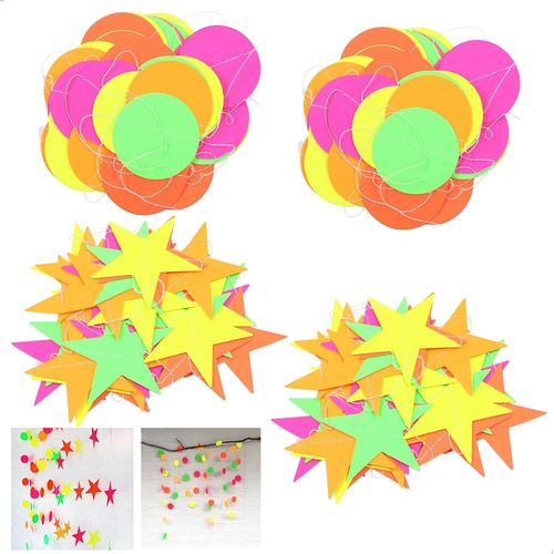 Hamiltion-Guirlande En Papier Néon Glow-Lumineuse À Suspendre Étoile Et Arches Rondes Banniète Décorations Pour Fournitures De Fête Mariage D'anniversaire, Party Supplies, 4m, 4pcs