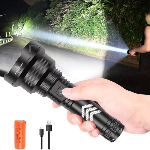 Hamiltion-Lampe Torche Led Ultra Puissante 15000 Lumens Lampe De Poche Rechargeable À Longue Portée, Étanche Ipx6, Lampe Tactique À 5 Modes Pour Chasse, Camping, Urgence