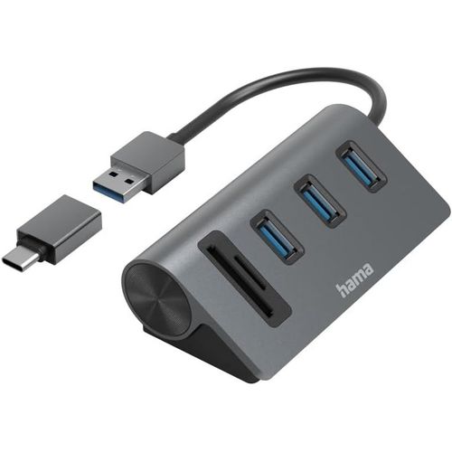 Hamiltion-Hub Usb/Lect. Cartes, 5 Ports, 3X Usb-A, Sd, Microsd, Avec Adaptateur. Usb-A, Garantie 10 Ans, Gris