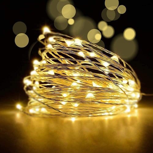 Hamiltion-50 Led Guirlande Lumineuse À Piles Led Avec Minuterie Blanc Chaud 5 M Fil D'argent Pour Chambre À Coucher, Intérieur, Arbre De Noël, Idée De Décoration De Mariage