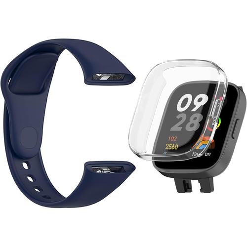 2 In 1 Bracelet Montre Redmi Watch 3 + Coque Pour Redmi Watch 3 Bracelet Pour Xiaomi Redmi Watch 3 Fitness Bande De Remplacement En Silicone Strap-Navy