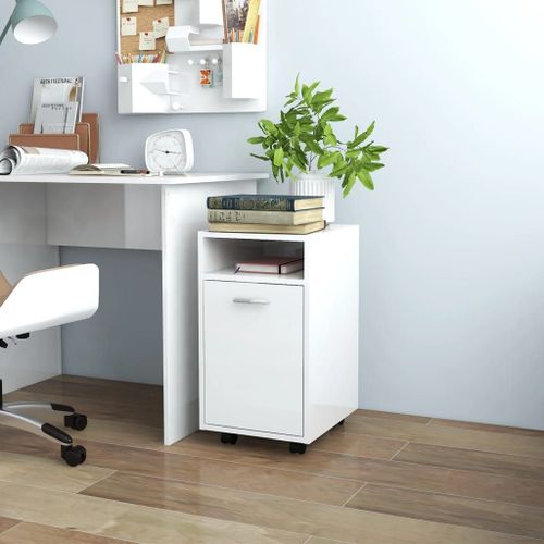 Vidaxl Armoire Lat¿¿Rale Avec Roues Blanc Brillant 33x38x60 Cm Agglom¿¿R¿¿
