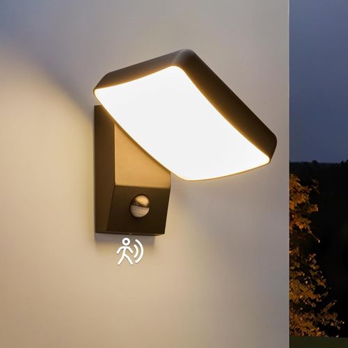 Hamiltion-Applique Murale Exterieur Detecteur De Mouvement, 18w Éclairage Mural D'extérieur Noir Ip65, Lampe Exterieur Murale 3000k Blanc Chaud 1600lm, Aluminium Applique Exterieur Led Orientable 350
