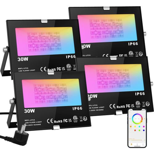 Hamiltion-Lot De 4 Projecteurs Led Rvb 30 W-Contrôle Par Application Bluetooth-16 Millions De Couleurs-Projecteur Extérieur Intelligent Ip66-Étanche-Éclairage D'ambiance De Jardin