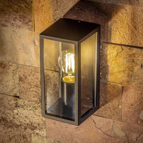 Hamiltion-Applique Murale Extérieure Éclairage Boîte Noire Lanterne Diffuseur Transparent Ip44 Ampoule E27