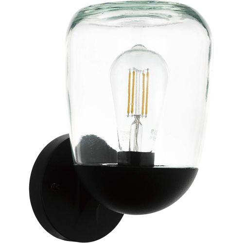 Hamiltion-Applique Murale D'extérieur Donatori-1 Ampoule-Vintage-Rétro-Applique Murale En Aluminium, Plastique Noir Et Verre Transparent-Lampe Extérieure Avec Douille E27, Ip44