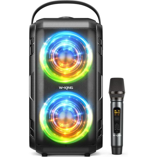 Hamiltion-80W Enceinte Bluetooth Puissante Avec Microphone Sans Fil/2 Haut-Parleurs À Gamme Complète/Super Bass, Party Haut Parleur Bluetooth Chantier Speaker/Lumières/Son 105Db/Ipx5/U-Disk/Carte Tf/