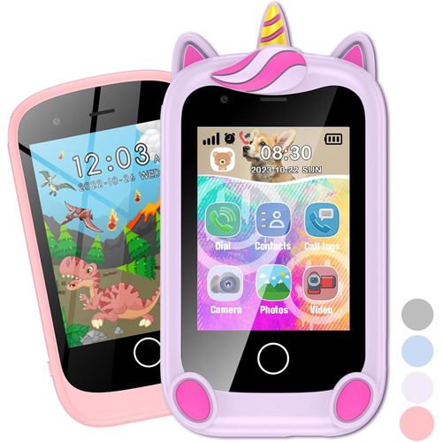 PTHTECHUS Telephone Portable pour Enfant, Smartphone pour Fille Garçon avec Appel SOS Musique 17 Jeux Podomètre Alarme Caméra Mode école Livre Audio Lampe Poche, Cadeau pour Enfant 4-10 Ans Pink
