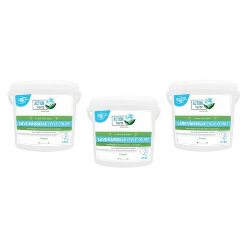 Action verte Lot de 3 Seaux 160 Tablettes Lave-vaisselle Cycle Court Ecocert