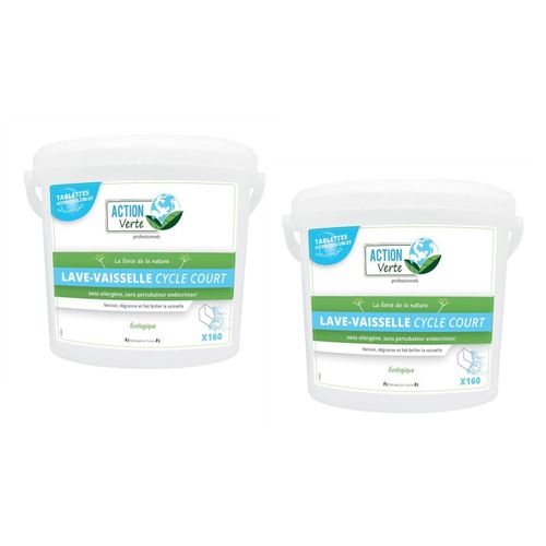 Action verte Lot de 2 Seaux 160 Tablettes Lave-vaisselle Cycle Court Ecocert