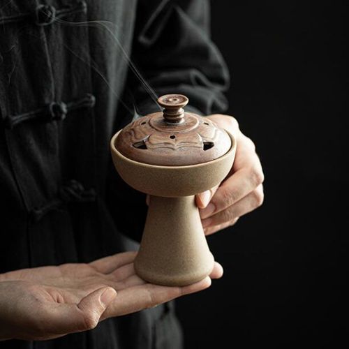 Brûleur d'encens à bobine en bois de santal, poterie grossière, pieds hauts, porte-encens, intérieur, air supporter fié, accessoires, décoration de la maison