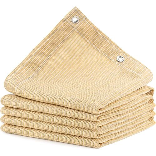 Voile D'ombrage Protection Solaire Toile Rectangulaire,Hdpe 95% Anti-Uv Auvent De Voiture Avec Cordes Et Serre-Câbles Pour Jardin,Terrasse,Balcon,Camping,Pergola,1mètre 1 Trou,Sable(3x4m)