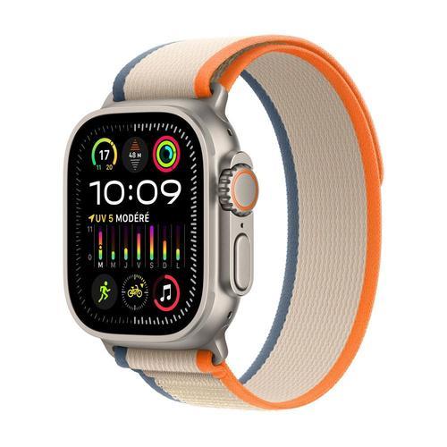 Apple Watch Ultra 2 Gps + Cellular - Boîtier Titane 49 Mm - Boucle Orange Et Beige - Bracelet S/M