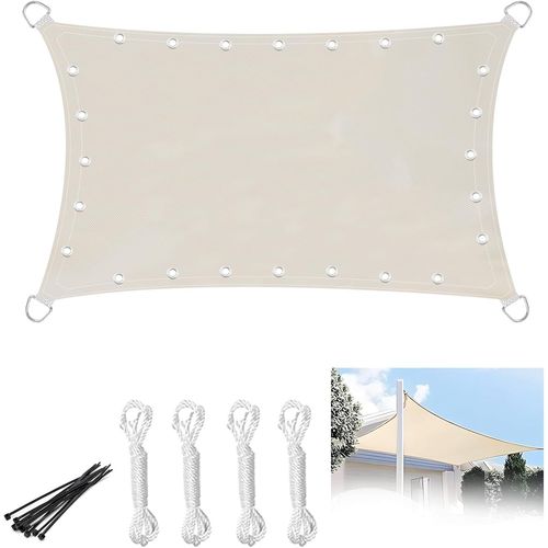 Voile D'ombrage Rectangulaire - 3 X 4 M - Imperméable - Anti-Uv - Avec Corde Gratuite - Pour Jardin,Extérieur,Terrasse,Cour - Crème
