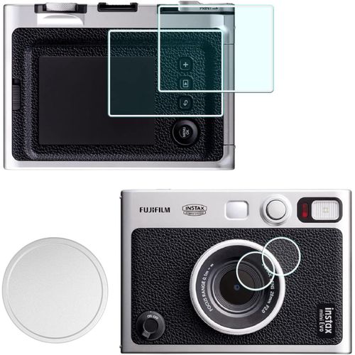 Bouchon d'objectif + protection d'écran pour appareil photo Fujifilm Instax Mini Evo (pour accessoires) LCD + objectif PET Flim + aluminium Mini Fuji Evo avec flocage intérieur