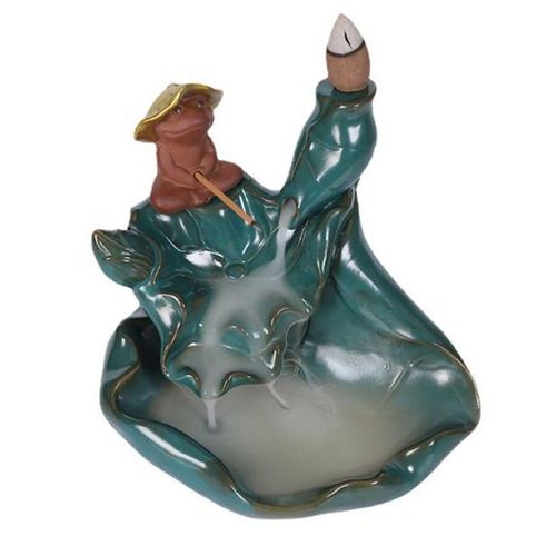 Porte-encens en porcelaine motif grenouille Lotus, brûleur d'arôme, Base d'encens créative à reflux, décoration pour bureau et maison