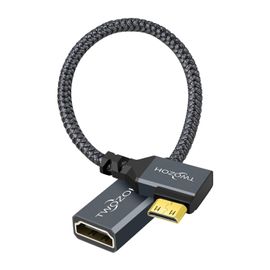 Câble Adaptateur Mini HDMI mâle vers HDMI Femelle à Angle Gauche de 90° 0,2M, Mini HDMI vers HDMI Supporte 3D/4K 1080p