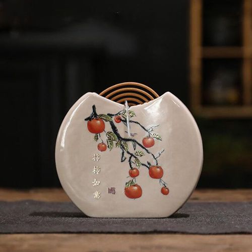Brûleur d'encens à bobine secteur rond en céramique de style chinois, encensoir de base d'encens, bois de santal, Eva de parfum, décoration d'intérieur