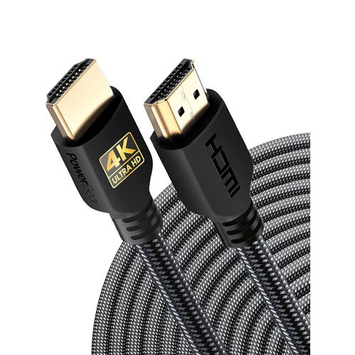 Câble HDMI 4K 20 m | 18 Gbps - Câble HDMI haute vitesse - En nylon tressé et connecteur doré - 4K @ 60 Hz, Ultra HD, 1080P, ARC et CL3 - Certifié pour ordinateur portable, moniteur, PS5, PS4