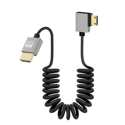 Câble Mini HDMI à HDMI Court Enroulé à 90 Degrés, Angle droit 18Gbps Haute Vitesse Mini HDMI2.0 Support 4K@60Hz, Compatible avec les Caméscopes, les Moniteurs (Droite)