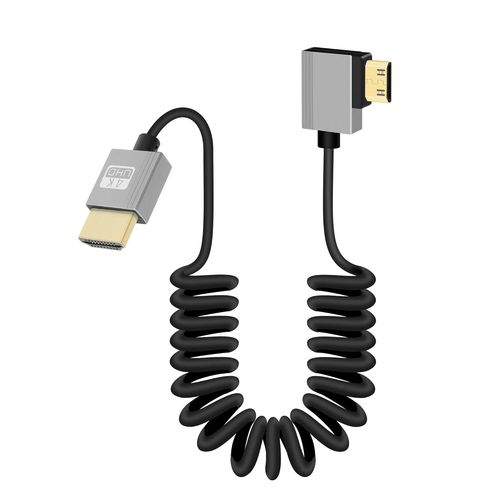 Câble Mini HDMI à HDMI Court Enroulé à 90 Degrés, Angle Gauche 18Gbps Haute vitesse Mini HDMI2.0 Support 4K@60Hz, Compatible avec les Caméscopes, les Moniteurs (Gauche)